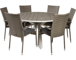 Parma tuinmeubelset tafel Ø140cm en 6 stoel Anna grijs.