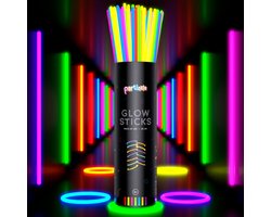 Partizzle 100 stuks Glow in the Dark Sticks met Connectors - Glowsticks - Neon / Carnaval Party Artikelen Breekstaafjes - Verjaardag Feest Versiering / Decoratie - 7 Kleuren
