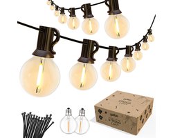 Partizzle 15m Dimbaar Lichtsnoer Rond - Waterdicht / 25 LED Lampjes Slinger - Kerst Lichtslinger voor Buiten Terras en Camping - Tuinverlichting - 2700k / Warm Wit