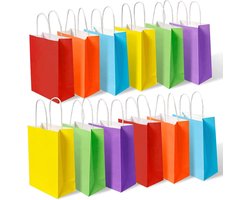 Partizzle 24x Uitdeelzakjes van Papier - Snoepzakjes voor Kinderen - Uitdeeltasjes Kinderfeestje Verjaardag - Klein Speelgoed Cadeauzakjes - Carnaval Snoep Uitdeelcadeautjes Fidget Toys Traktatie Zakjes - 21x15 cm