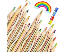 Partizzle 30x Regenboog Kleurpotloden Set - Potlood Uitdeelcadeautjes - Sinterklaas / Kerst Cadeau - Grabbelton Knutselen Traktatie Cadeautjes - Creatief Leren Tekenen & Kleuren - Voor Kinderen en Peuters / Volwassenen