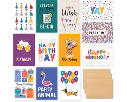 Partizzle 36x Verjaardagskaarten met Envelop Set - Leuke Verjaardag Kaarten - Ansichtkaarten Versturen - Mannen Vrouwen - Kinderen en Volwassenen - 15x10 cm