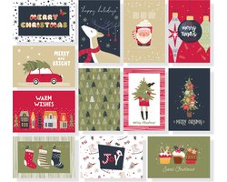Partizzle 48x Leuke Kerstkaarten met Enveloppen Set - Luxe Wenskaarten Versturen - Ansichtkaarten Kerst 2025 - 15x10 cm