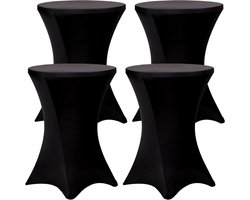 Partizzle 4x Luxe Statafelrok - ∅80-85x110 cm - Kreukvrij, Extra Dik & Sterk - Stretch Statafelhoes - Koningsdag Feest Statafel Partytafel Tafelrok - Zwart