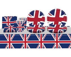 Party Servies Set voor Queen's Platinum Jubilee viering - Groot-Brittannië Thema Decoraties met Tafelkleed, Servetten en Papieren Platen - Ideaal voor Sportieve Evenementen BBQ - Serveer 16 Gasten