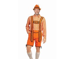 Partychimp Voordelige Korte Oranje Lederhosen Man voor bij EK Voetbal 2024 WK Koningsdag Oranje Verkleedkleding Oktoberfest Heren Carnavalskleding Heren Verkleedkleren Volwassenen - Polyester - Maat XL