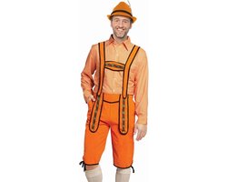 Partychimp Voordelige Lange Oranje Lederhosen Man voor bij EK WK Koningsdag Verkleedkleren Volwassenen Oranje Verkleedkleding Oktoberfest Heren Carnavalskleding Heren Verkleedkleren Volwassenen - Polyester - Maat L