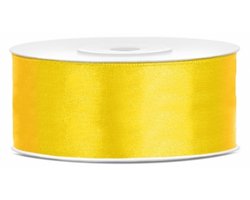 Partydeco Cadeaulint - geel - 2,5 cm x 25 meter - satijn - sierlint - inpakken - decoratie