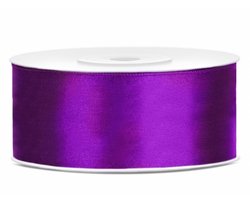 Partydeco Cadeaulint - paars - 2,5 cm x 25 meter - satijn - sierlint - inpakken - decoratie