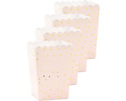Partydeco Popcorn/snoep bakjes - 24x - roze/goud stippen - karton - 7 x 7 x 12 cm