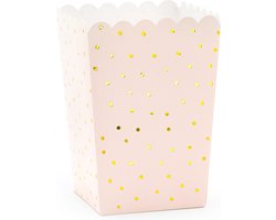 Partydeco Popcorn/snoep bakjes - 6x - roze/goud stippen - karton - 7 x 7 x 12 cm - feest uitdeel bakjes