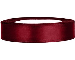 PartyDeco - Satijn lint Bordeaux Rood 12mm/rol 25m