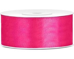 Partydeco - Satijn lint hard roze 25mm/rol 25m