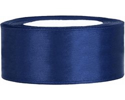 Partydeco - Satijn lint Navy Blue 25mm/rol 25m