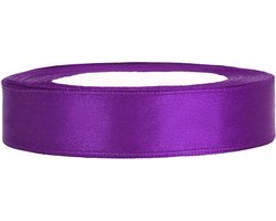 Partydeco - Satijn lint paars 12mm/rol 25m
