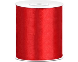 Partydeco - Satijn lint Rood 100mm/rol 25m