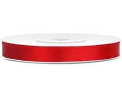 PartyDeco - Satijn Lint Rood 6 mm/rol 25 m
