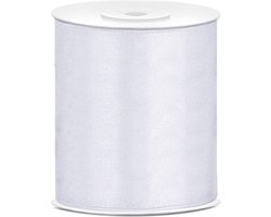 Partydeco - Satijn lint Wit 100mm/rol 25m