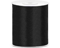 Partydeco - Satijn lint Zwart 100mm/rol 25m