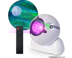 PartyFunLights - Noorderlicht, maan en sterren projector lamp - werkt op USB - incl. USB kabel - incl. afstandsbediening - wit