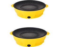 Partypan – Elektrische Pan Dubbele temperatuurregeling – Braadpan 220V – Pizzapan – Bakpan Met Anti-kleeflaag – Hapjespan – Multipan – Geel