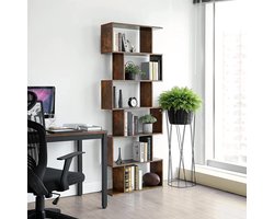 Parya Home Boekenkast Industrieel – Opbergkast met 6 Niveaus – 190 cm Hoog – Wandverankering – Stevig Hout – Voor Woonkamer Kantoor Slaapkamer - 70 x 24 x 190,5 cm