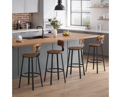 Parya Home - Houten Barstoelen - Metalen Frame - Industrieel - Vintage - Zithoogte 73 cm - Set van 2 - Bruin/Zwart