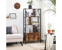Parya Home Industriële Boekenkast – Staande kast met 4 open legplanken, stevig stalen frame, vintage bruin-zwart