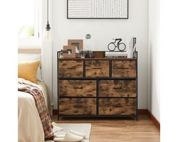 Parya Home Industriële Commode – Opbergkast met 7 stoffen laden en metalen frame, rustiek bruin-zwart