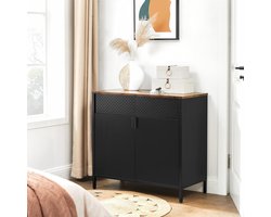 Parya Home Industriële Opbergkast – 80x40x76 cm – Dressoir met 2 deuren – Zwart/Rustiek Bruin – Staal & Hout – wandkast Voor Woonkamer, Hal of Kantoor