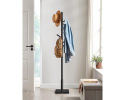 Parya Home Massief Houten Kapstok – Boomvormige jasstandaard met 8 haken, rubberhouten frame, inktzwart