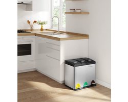 Parya Home vuilnisbak afvalbak met binnenemmer afvalscheidingssystemen pedaalemmer RVS (24 liter 3x8L)