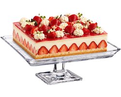 Pasabahce Taartplateau op voet - glas - 24 x 24 cm - cakevorm/gebaksschaal