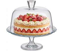 Pasabahce Taartplateau op voet - glas - 26 x 26 cm - met deksel - cakevorm/gebaksschaal