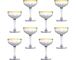 Pasabahce Timeless - Champagnecoupe glazen - 8 stuks - 27 cl - Gouden Rand - Luxe Coupe glazen - Bundel - Goud - Pornstar Martini
