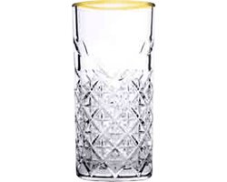 Pasabahce Timeless Retro Longdrink Glazen 45 cl met Gouden Rand Set van 4 - Geslepen Cocktailglas