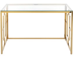 PASCAL MORABITO Bureau van gehard glas en staal - Goud en transparant - CLOTILDE - van Pascal Morabito L 120 cm x H 75.6 cm x D 60 cm