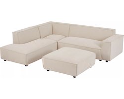 PASCAL MORABITO Grote hoekbank met hoek links en poef van beige ribfluweel BORORE