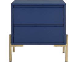PASCAL MORABITO Nachtkastje met 2 lades - Mdf en metaal - Blauw gelakt en goud - KORASA van Pascal Morabito L 50 cm x H 50 cm x D 40 cm