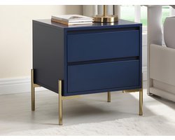 PASCAL MORABITO Set van 2 nachtkastjes met 2 lades - Mdf en metaal - Blauw gelakt en goud - KORASA van Pascal Morabito