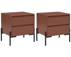 PASCAL MORABITO Set van 2 nachtkastjes met 2 lades - Mdf en metaal - Terracotta en zwart - KORASA van Pascal Morabito L 50 cm x H 50 cm x D 40 cm