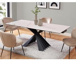 PASCAL MORABITO Uittrekbare eettafel voor 4 tot 8 personen in keramiek en metaal - Look van wit marmer en zwart - BEKIM - van Pascal Morabito
