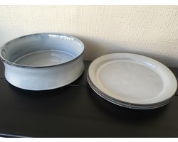PASCALE NAESSENS KOM + 2 BORDEN BLAUW GEGLAZUURD PURE 24 CM X 9.5 CM