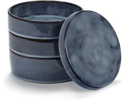 PASCALE NAESSENS KOM SET 3 DONKER BLAUW GEGLAZUURD PURE D 14 CM H 15 CM