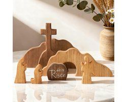 Pasen ScèNe En Kruis Decoratie, 7 Stukken Van Houten Pasen Opstanding ScèNe, Lade Set, Desktop Decoratie
