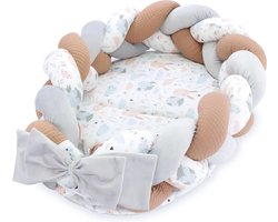 Pasgeboren babynest 75 x 45 cm - knuffelnest met gevlochten kussen - inklapbare set - tweezijdig babynest - Velvet Eulen
