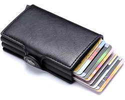Pasjeshouder Uitschuifbaar - Anti-diefstal - RFID Creditcardhouder - Kaarthouder - Pasjeshouder Mannen - Pashouder zwart - 14 pasjes - Leer en Aluminium - Minimalistisch Design - Met Briefgeld Houder