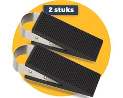 Pasper Deurstopper Wig - 2 stuks – Rubber & RVS deurwig – 12,5 x 5 x 3 cm – Deurklem - Zwart