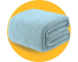 Pasper Fleece deken 150 x 200 cm - Blauw - 230 GSM - Wafelstructuur voor extra warmte - Zachte plaid voor bank, bed en decoratie