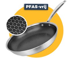 Pasper Koekenpan Ø 20 cm - PFAS & PTFE vrij - Inductie, Elektrisch, Keramisch & Gas - RVS Honingraat Anti-Aanbakpan